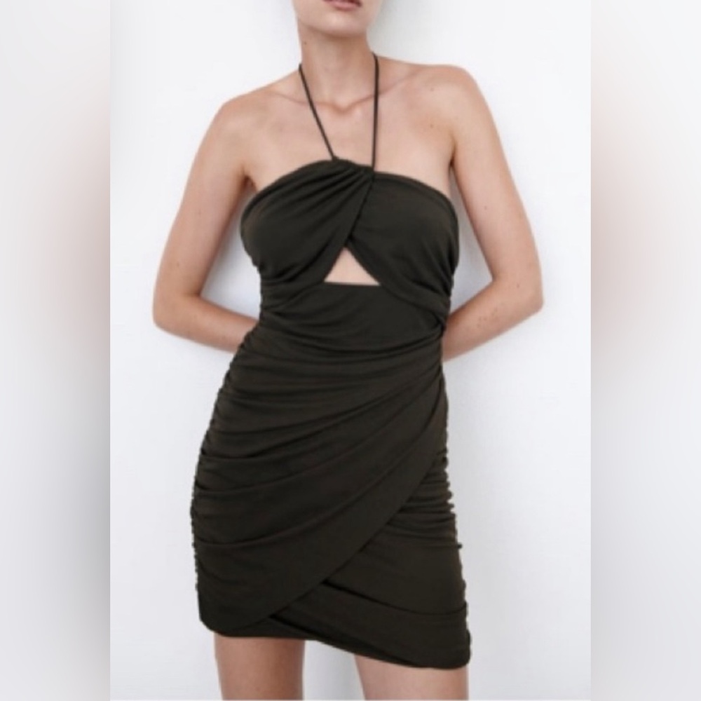 Zara Halter Olive Mini Dress